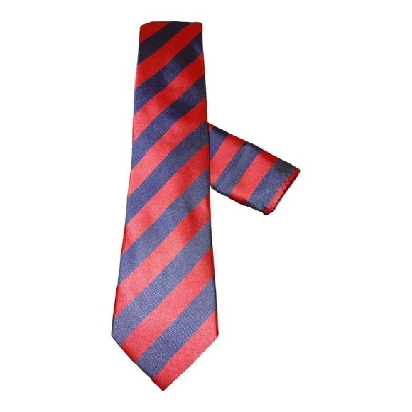 MEN'S ST. PATRICK RED/NAVY DIAGONAL STRIPE TIE AND POCKET SQUARE SET. - Picture 1 of 3